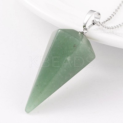 Cone Pendulum Platinum Tone Brass Green Aventurine Pendants X-G-F267-05B-1