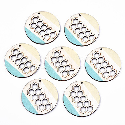 Printed Natural Poplar Wood Pendants WOOD-S045-128-1