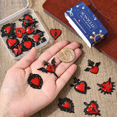 16Pcs 8 Styles Alloy Enamel Gothic Style Pendants PALLOY-SC0004-45B-1