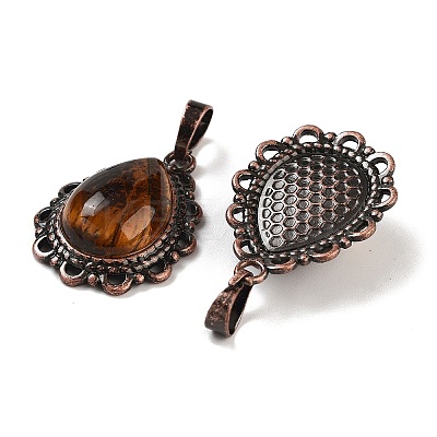 Natural Tiger Eye Teardrop Pendants G-K363-01R-03-1