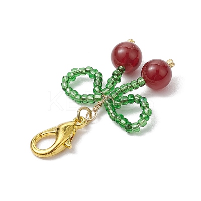 Cherry Natural Carnelian & Glass Seed Beads Pendant Decorations HJEW-MZ00128-01-1
