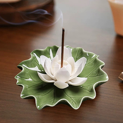 Lotus Leaf & Lotus Flower Porcelain Incense Burners DJEW-CN0001-38A-1