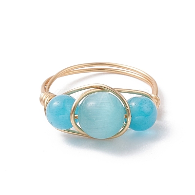 Cat Eye Beaded Finger Ring RJEW-JR00560-01-1
