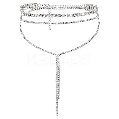 1Pc Iron Rhinestone Tennis Chains Bib Necklace NJEW-FG0001-11A-1