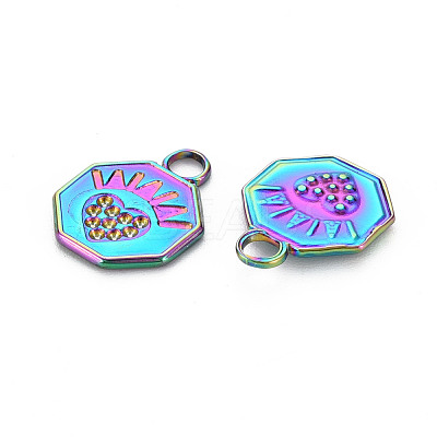Rainbow Color 201 Stainless Steel Pendant Rhinestone Settings STAS-S119-024-1
