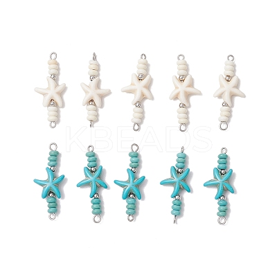 10Pcs 2 Colors Starfish & Rondelle Dyed Synthetic Turquoise Beaded Connector Charms PALLOY-JF03948-1