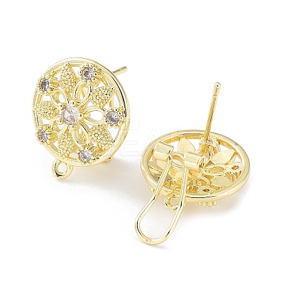 Hollow Flower Brass Micro Pave Cubic Zirconia Stud Earrings Finding KK-E083-09G-1