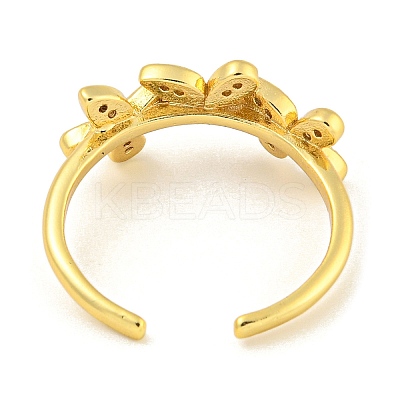 Flower Rack Plating Brass Micro Pave Cubic Zirconia Open Cuff Rings for Women RJEW-N047-01G-03-RS-1