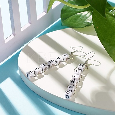 Word Ivrhes Long Brass Dangle Earrings for Women EJEW-JE04753-1