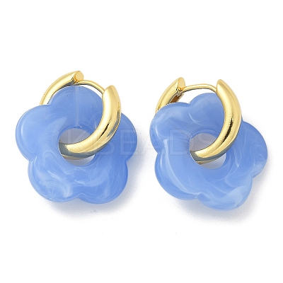 Brass Resin Flower Hoop Earrings for Women EJEW-U038-01G-09-1
