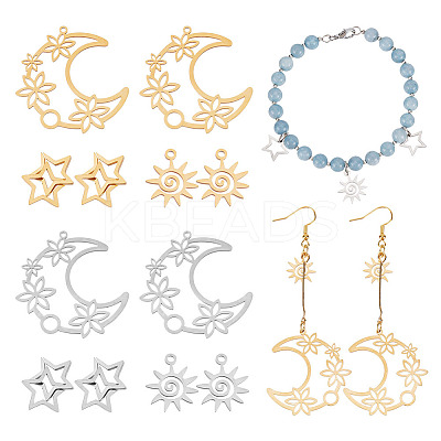 12Pcs 6 Style 201 Stainless Steel Pendants STAS-CA0001-82-1