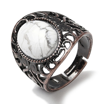 Natural Howlite Oval Adjustable Rings RJEW-K271-06R-25-1