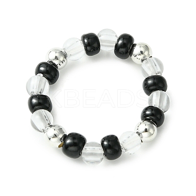 2Pcs 2 Color Acrylic & Glass Seed Beaded Stretch Rings Set for Women RJEW-JR00593-1