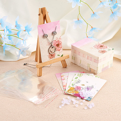 100Pcs 5 Style Rectangle Cardboard Jewelry Display Cards CDIS-YS0001-03-1