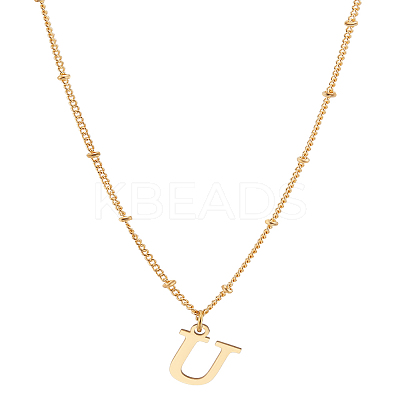 1Pc Brass Chain & 304 Stainless Steel Letter Pendant Necklaces NJEW-LP0001-35U-G-1