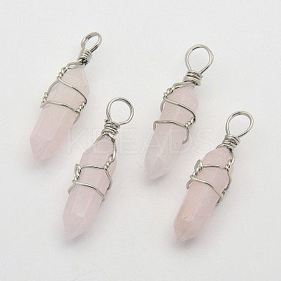 Faceted Bullet Platinum Plated Brass Gemstone Double Terminated Pointed Pendants LS-G-J265-04-1