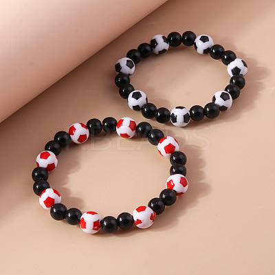2Pcs Sport Resin Football Beaded Stretch Bracelets for Women Men FS-WG5AFC0-02-1