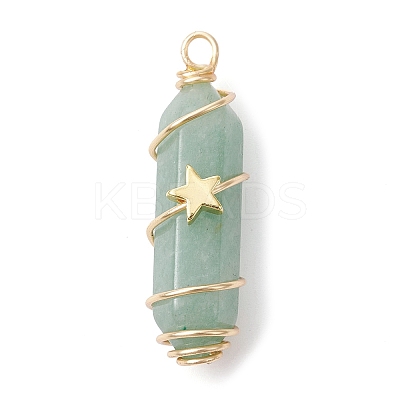 3Pcs 3 Styles Natural Green Aventurine Copper Wire Wrapped Pointed Pendants PALLOY-JF02460-04-1