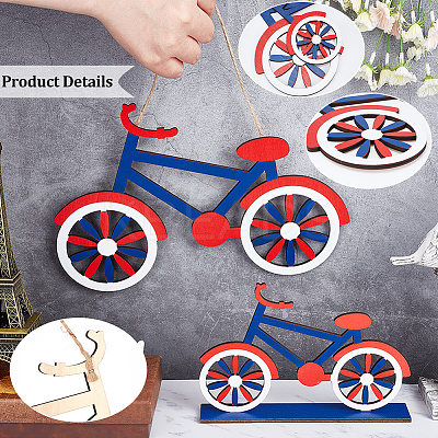2Pcs 2 Style Independence Day Bicycle Boxwood Home Display Decorations & Pendant Ornaments DIY-GA0004-87-1