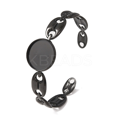 304 Stainless Steel Coffee Bean Chain Cuff Bracelet Blanks with Flat Round Bezel Settings SA-CBA4160-02B-EB-1