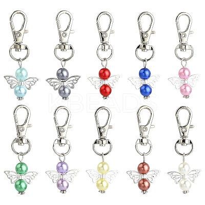 60Pcs 10 Colors Angel Acrylic & Alloy Pendant Decorations HJEW-CJ00064-1