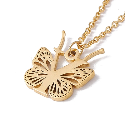 Initial Letter with Butterfly Pendant Necklace NJEW-C026-01G-Y-1