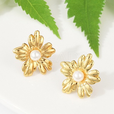 304 Stainless Steel ABS Plastic Pearl Stud Earrings for Women EJEW-U046-12A-G-1