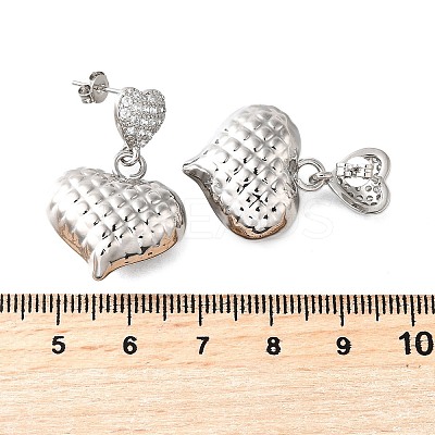 Textured Heart Brass Micro Pave Clear Cubic Zirconia Dangle Stud Earrings EJEW-Z099-02P-01-1