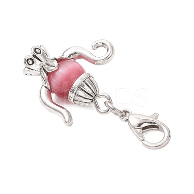 Teapot Cat Eye & Tibetan Style Alloy Pendant Decorations HJEW-JM03543-01-S-1
