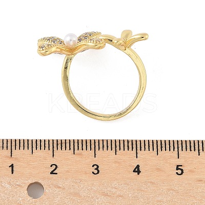 Brass Micro Pave Cubic Zirconia ABS Imitation Pearl Cuff Rings RJEW-D307-02G-A-1