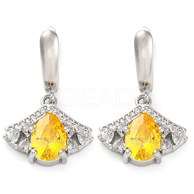 Brass Pave Cubic Zirconia Ginkgo Leaf Hoop Earrings for Women EJEW-I304-30P-1