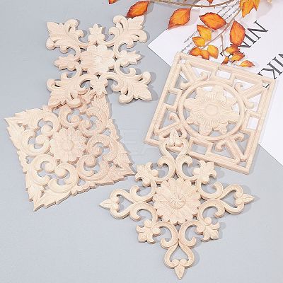 Natural Solid Wood Carved Onlay Applique Craft WOOD-WH0101-64-1