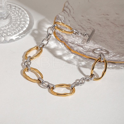 304 Stainless Steel Oval Link Bracelets for Men Women BJEW-Z108-03GP-1