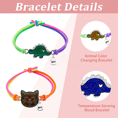 4Pcs 4 Style Cat & Dinosaur Alloy Link Bracelets Set with Rubber BJEW-FI0001-55-1