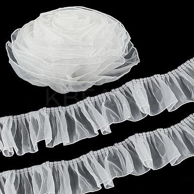 Polyester Pleated Lace Ribbon OCOR-WH0078-132B-1