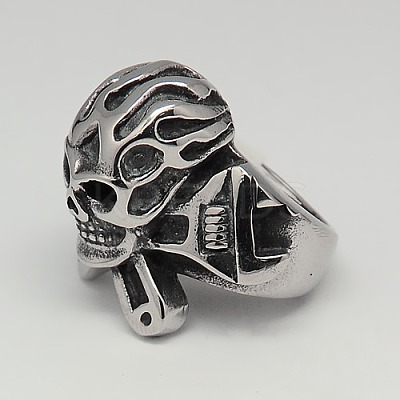 304 Stainless Steel Pirate Style Skull Wide Rings RJEW-F006-279-1