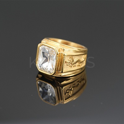 304 Stainless Steel with Cubic Zirconia Dragon Pattern Finger Rings for Men FS-WGD623F-18-1