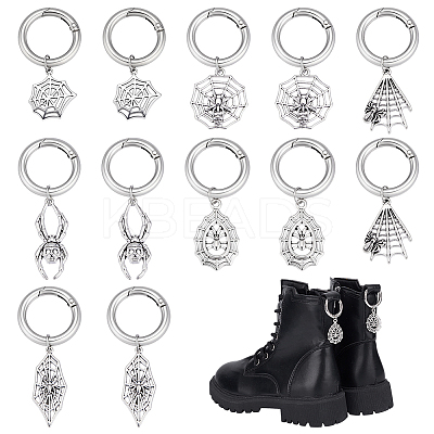 12Pcs 6 Styles Tibetan Style Alloy Spider Web & Spider Shoe Charms HJEW-PH02287-1