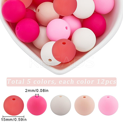 60Pcs 2 Styles Round Silicone Focal Beads with Fluorescence Acrylic Beads SIL-SP0001-01A-1