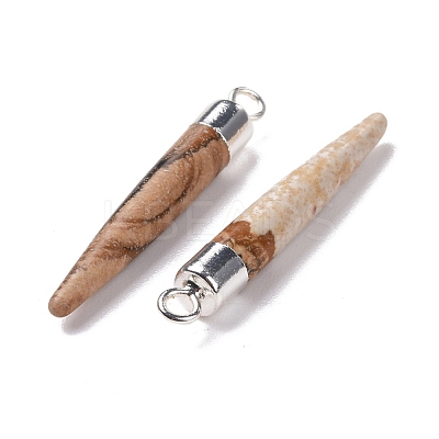 Natural Picture Jasper Brass Pointed Pendants G-B025-02P-13-1