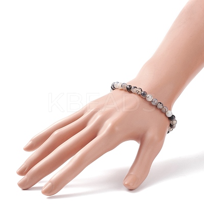 Natural Agate Round Beaded Stretch Bracelet BJEW-JB08614-03-1