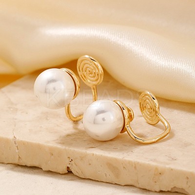 Simple and Elegant Vintage Brass Imitation Pearl Round Clip-on Earrings UF6874-1