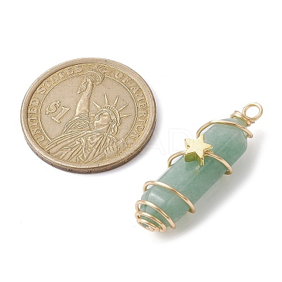3Pcs 3 Styles Natural Green Aventurine Copper Wire Wrapped Pointed Pendants PALLOY-JF02460-04-1