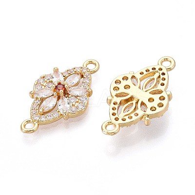 Brass Pave Clear and Orange Red Cubic Zirconia Connector Charms KK-N284-03G-1