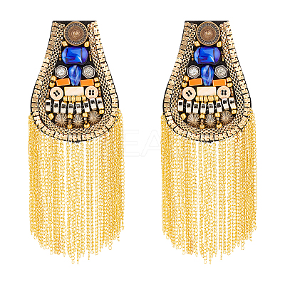 2pcs Iron with Rhinestone Tassel Epaulettes FIND-FG0002-07-1