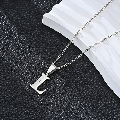 201 Stainless Steel Crystal Rhinestone Initial Pendant Necklaces FS-WG28760-18-1