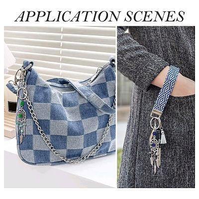 10Pcs 5 Styles Woven Web with Feather Alloy & Natural Mixed Stone & Glass Seed Keychains KEYC-TA0001-53-1