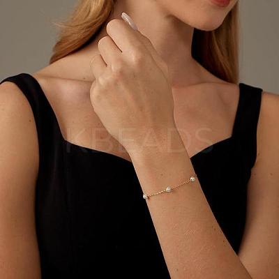 Simple and Elegant 304 Stainless Steel & Natural Freshwater Pearl Link Chain Bracelets & Necklaces Set for Women FO7311-1-1