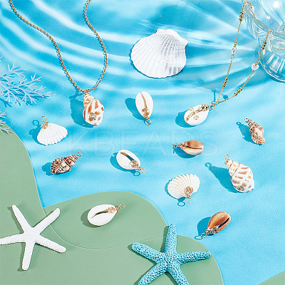28Pcs 7 Styles Natural Mixed Shell Pendants PALLOY-HY00104-1