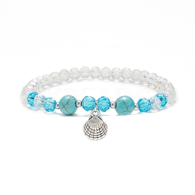 6Pcs 6 Style Synthetic Turquoise & Glass Beaded Stretch Bracelets Set BJEW-JB08995-1
